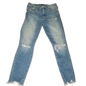 MOTHER Jeans 28 Blue/Indigo Distressed High-Waisted Looker Rainbow Ankle Chew